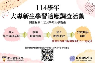 【TIRC計畫】114學年大專新生學習適應與滿意度調查開始圖片