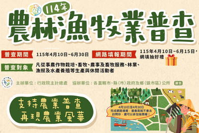 114年農林漁牧業普查(教育部函委請各大專院校公告)圖片